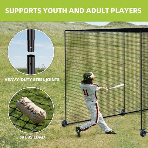 MR Mobile Baseball Batting Cage 24ft, Portable Heavy-Duty Baseball Hitting Cage w/Wheels, Wheel-Based Softball Batting Cage, Fully Enclosed Batting Cage Tunnel Complete Kit w/Frame and Netting in Kuwait