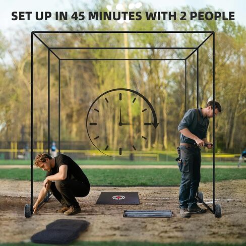 MR Mobile Baseball Batting Cage 24ft, Portable Heavy-Duty Baseball Hitting Cage w/Wheels, Wheel-Based Softball Batting Cage, Fully Enclosed Batting Cage Tunnel Complete Kit w/Frame and Netting in Kuwait