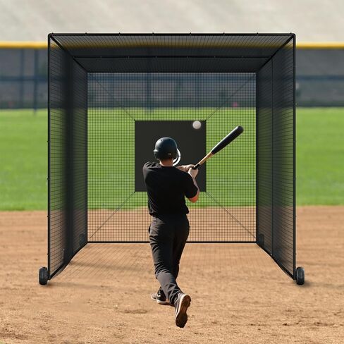 MR Mobile Baseball Batting Cage 24ft, Portable Heavy-Duty Baseball Hitting Cage w/Wheels, Wheel-Based Softball Batting Cage, Fully Enclosed Batting Cage Tunnel Complete Kit w/Frame and Netting in Kuwait