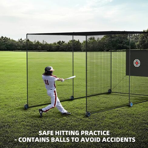 MR Mobile Baseball Batting Cage 24ft, Portable Heavy-Duty Baseball Hitting Cage w/Wheels, Wheel-Based Softball Batting Cage, Fully Enclosed Batting Cage Tunnel Complete Kit w/Frame and Netting in Kuwait