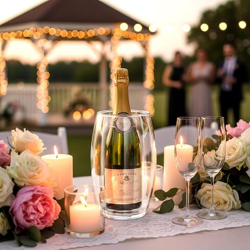 Amazing Abby - VinoLux - Acrylic Double-Wall Wine Chiller Bucket, Clear Plastic Insulated Champagne Cooler, Sweat-Free and Iceless Tabletop Bottle Holder for Party, Dinner, and Outdoor Entertaining in Kuwait
