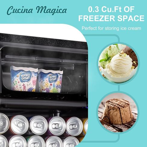 Cucina Magica 4.8 Cu.Ft Beverage Refrigerator, 155 Can Mini Fridge with Freeze with Glass Door, Adjustable Shelves, Drink Fridge, Suitable for Soda, Beer, Essential for Home/Bar in Saudi Arabia
