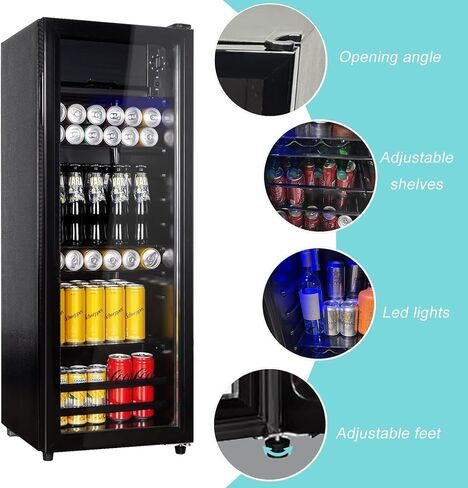 Cucina Magica 4.8 Cu.Ft Beverage Refrigerator, 155 Can Mini Fridge with Freeze with Glass Door, Adjustable Shelves, Drink Fridge, Suitable for Soda, Beer, Essential for Home/Bar in Saudi Arabia