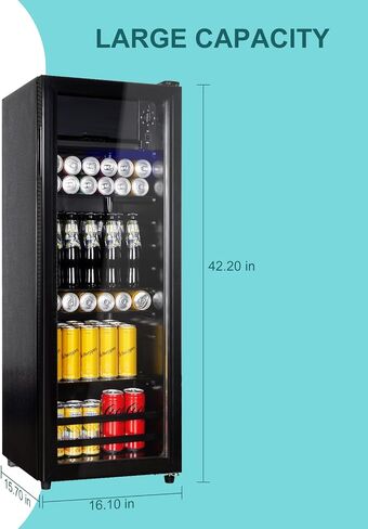 Cucina Magica 4.8 Cu.Ft Beverage Refrigerator, 155 Can Mini Fridge with Freeze with Glass Door, Adjustable Shelves, Drink Fridge, Suitable for Soda, Beer, Essential for Home/Bar in Saudi Arabia