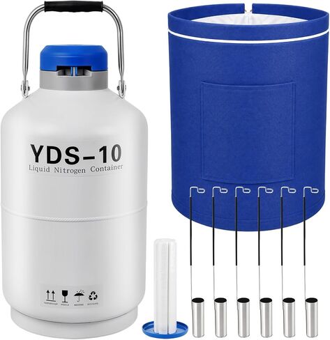 10L Liquid Nitrogen Container,Ln2 Liquid Nitrogen Dewar,Aluminum Alloy Liquid Nitrogen Tank with 6 Canisters,7-Layer Insulation,Extended Storage,Suitable for Farms,Beauty Salons,Research Institutions in Kuwait
