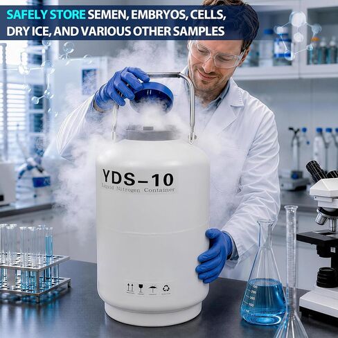 10L Liquid Nitrogen Container,Ln2 Liquid Nitrogen Dewar,Aluminum Alloy Liquid Nitrogen Tank with 6 Canisters,7-Layer Insulation,Extended Storage,Suitable for Farms,Beauty Salons,Research Institutions in Kuwait