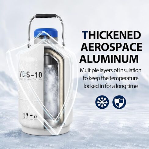 10L Liquid Nitrogen Container,Ln2 Liquid Nitrogen Dewar,Aluminum Alloy Liquid Nitrogen Tank with 6 Canisters,7-Layer Insulation,Extended Storage,Suitable for Farms,Beauty Salons,Research Institutions in Kuwait