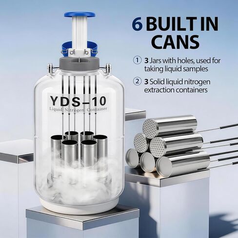 10L Liquid Nitrogen Container,Ln2 Liquid Nitrogen Dewar,Aluminum Alloy Liquid Nitrogen Tank with 6 Canisters,7-Layer Insulation,Extended Storage,Suitable for Farms,Beauty Salons,Research Institutions in Kuwait
