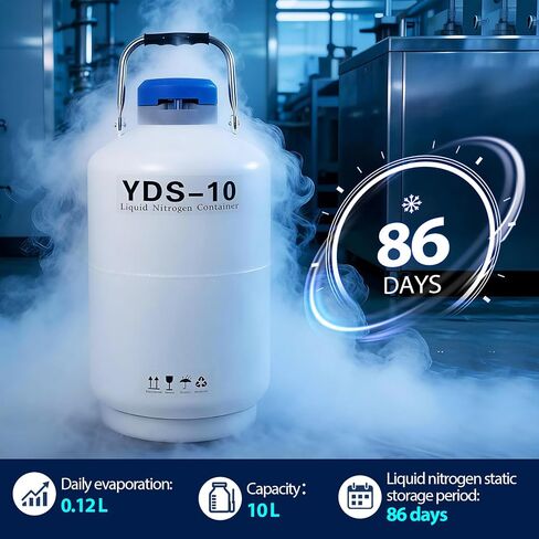 10L Liquid Nitrogen Container,Ln2 Liquid Nitrogen Dewar,Aluminum Alloy Liquid Nitrogen Tank with 6 Canisters,7-Layer Insulation,Extended Storage,Suitable for Farms,Beauty Salons,Research Institutions in Kuwait