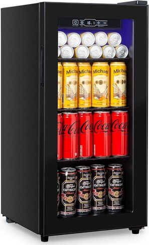 Cucina Magica 4.8 Cu.Ft Beverage Refrigerator, 155 Can Mini Fridge with Freeze with Glass Door, Adjustable Shelves, Drink Fridge, Suitable for Soda, Beer, Essential for Home/Bar in Kuwait