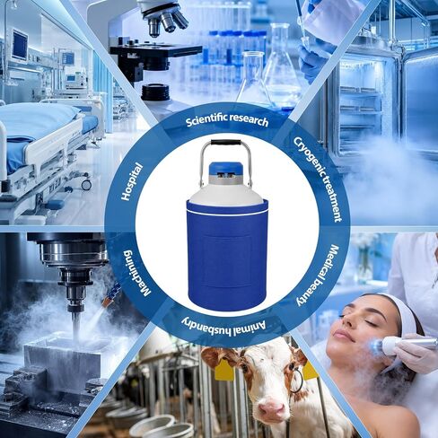 10L Liquid Nitrogen Container,Ln2 Liquid Nitrogen Dewar,Aluminum Alloy Liquid Nitrogen Tank with 6 Canisters,7-Layer Insulation,Extended Storage,Suitable for Farms,Beauty Salons,Research Institutions in Kuwait