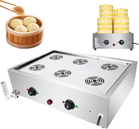 Commercial Electric Bun Steamer, with Anti-Dry Alarm and Adjustable Temperature, for Household, Retail Stores and Buffet Catering (6 Hole) in Kuwait
