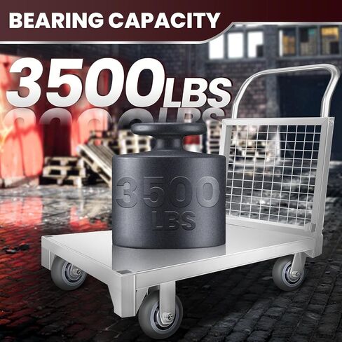 Platform Truck Cart with Cage, 5-in-1Heavy Duty Flatbed Cart, Load 3500LBS with 5" Swivel Casters, Multi-Functional Push Cart for Grocery, Laundry, Pantry, Shelving in Kuwait