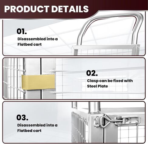 Platform Truck Cart with Cage, 5-in-1Heavy Duty Flatbed Cart, Load 3500LBS with 5" Swivel Casters, Multi-Functional Push Cart for Grocery, Laundry, Pantry, Shelving in Kuwait