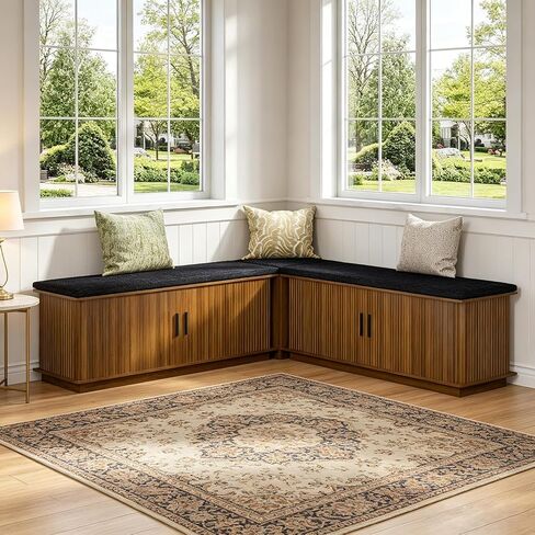 L Shaped Breakfast Nook Bench with Cushion, Kitchen Corner Bench with Hidden Storage, Backless Corner Dining Benches for Kitchen Dining Room Entryway in Kuwait