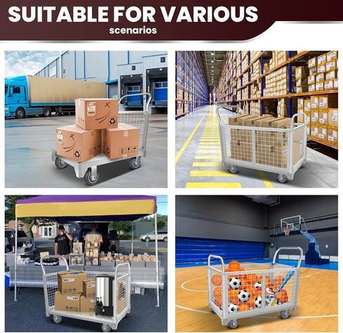 Platform Truck Cart with Cage, 5-in-1Heavy Duty Flatbed Cart, Load 3500LBS with 5" Swivel Casters, Multi-Functional Push Cart for Grocery, Laundry, Pantry, Shelving in Kuwait