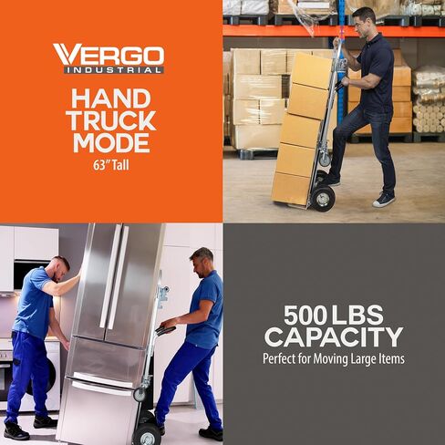 شاحنة يدوية قابلة للتحويل من Vergo Industrial - AS7B ألومنيوم عالي التحمل 2 في 1 (سعة 800 رطل) إطار مقوى خفيف الوزن، مقبض مريح، دوللي متحركة فائقة الحركة (وضعين، ارتفاع 63 بوصة) in Kuwait