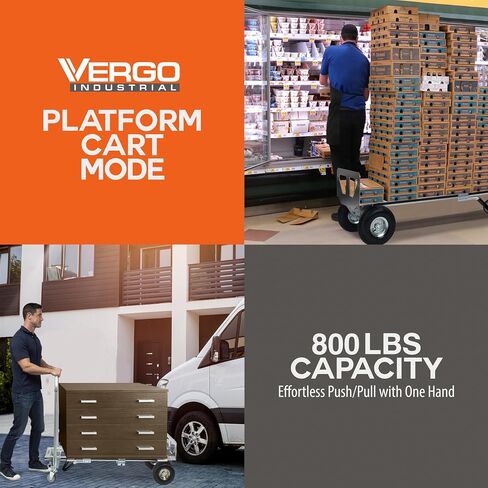 شاحنة يدوية قابلة للتحويل من Vergo Industrial - AS7B ألومنيوم عالي التحمل 2 في 1 (سعة 800 رطل) إطار مقوى خفيف الوزن، مقبض مريح، دوللي متحركة فائقة الحركة (وضعين، ارتفاع 63 بوصة) in Kuwait