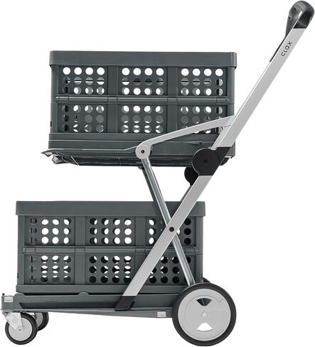 CLAX® The Original | Made in Germany | Multi Use Functional Collapsible Carts | Mobile Folding Trolley | Storage Cart Wagon | Shopping Cart with 2 Storage Crates | Platform Truck (Light Grey) in Kuwait