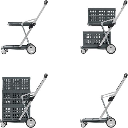 CLAX® The Original | Made in Germany | Multi Use Functional Collapsible Carts | Mobile Folding Trolley | Storage Cart Wagon | Shopping Cart with 2 Storage Crates | Platform Truck (Light Grey) in Kuwait