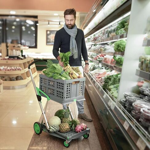 CLAX® The Original | Made in Germany | Multi Use Functional Collapsible Carts | Mobile Folding Trolley | Storage Cart Wagon | Shopping Cart with 2 Storage Crates | Platform Truck (Light Grey) in Kuwait