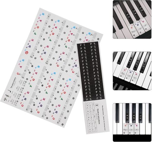 ملصقات لوحة مفاتيح البيانو من HANABASS مكونة من ورقتين للبيانو الإلكتروني، مادة PVC سهلة التمزق، تصميم بسيط وواسع للمبتدئين in Kuwait