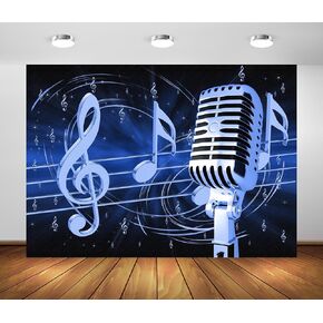 BELECO 9x6ft Fabric Microphone Music Backdrop Music Notation Musical Notes Background Music Karaoke Theme Party Decorations Photo Booth Shoot Studio Props in Kuwait