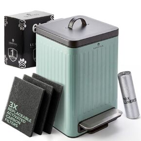 Small Dog Poop Trash Can Outside – 6L/1.6 Gallon Dog Small Trash Can with Lid, Odor-Locking Carbon Filter System, Hands-Free Stainless Steel Pedal, Easy-Clean Removable Bucket, Sage Green in Saudi Arabia