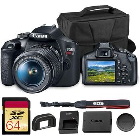 Canon EOS Rebel T7 DSLR Camera Kit | 24.1MP APS-C Sensor with EF-S 18-55mm & 75-300mm Lenses | Full HD 1080p Video Compact Beginner-Friendly Photography (2727C002) + Bag + 64GB Card in Kuwait