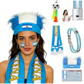 6 Pcs Spain 2026 Soccer Fan Kit, Cheering Set for Game Day Watch Party – Fan Scarf, Wristband, Wigs Headband, Face Paint Sticks, Horn & Temporary Tattoo in Kuwait