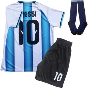 LeenBD #10 Leo. Kids Football Soccer Jersey/Shorts/Socks Kit Youth Sizes (Blue/White,28,9-10 Years) in Saudi Arabia