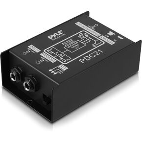 Premium Direct Injection Audio Box - Passive DI Unit Hum Eliminator w/Input Attenuator to Connect Guitar & Bass, 1/4'' Impedance Transformer Connector to Balanced & Unbalanced XLR, Black - Pyle PDC21 in Saudi Arabia