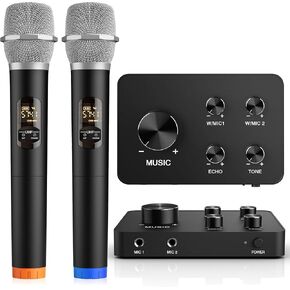 Wireless Karaoke Microphone System, Dual Handheld Mixer Wireless Microphones for Smart TV, Speaker & Amplifier, HDMI/AUX in/Out, 100FT, Dynamic Microphonefor Home Karaoke, Singing, Church & Wedding in Kuwait