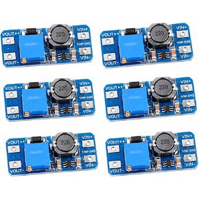6 عبوات MT3608 DC-DC Boost Converter 2A، وحدة منظم جهد تصاعدي قابلة للتعديل 2V-24V إلى 5V-28V، كفاءة عالية تصل إلى 93%، لوحة إمداد الطاقة للإلكترونيات DIY، Arduino، محرك LED in Kuwait