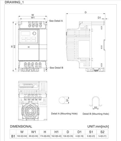 Three-Phase Frequency Converter No Built-in Braking Unit, No Built-in Filter 380V VFD040EL43W (4000W 380V) in Kuwait