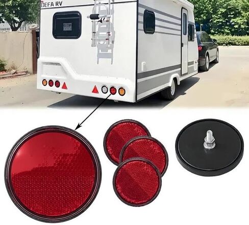 4pcs Circular Red Reflector 60mm with Screw Back | For Cars Trucks Motorcycles Electric Bicycles, Night Reflector, Refraction Light Part, Reflective Sticker in Saudi Arabia