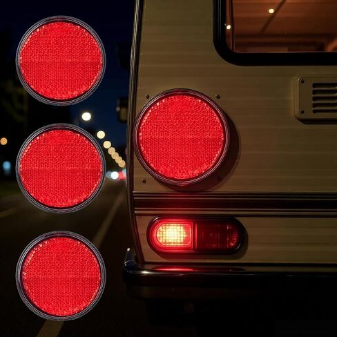 4pcs Circular Red Reflector 60mm with Screw Back | For Cars Trucks Motorcycles Electric Bicycles, Night Reflector, Refraction Light Part, Reflective Sticker in Saudi Arabia