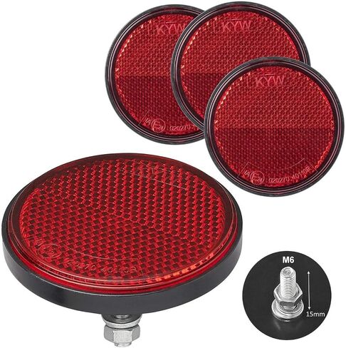 4pcs Circular Red Reflector 60mm with Screw Back | For Cars Trucks Motorcycles Electric Bicycles, Night Reflector, Refraction Light Part, Reflective Sticker in Saudi Arabia
