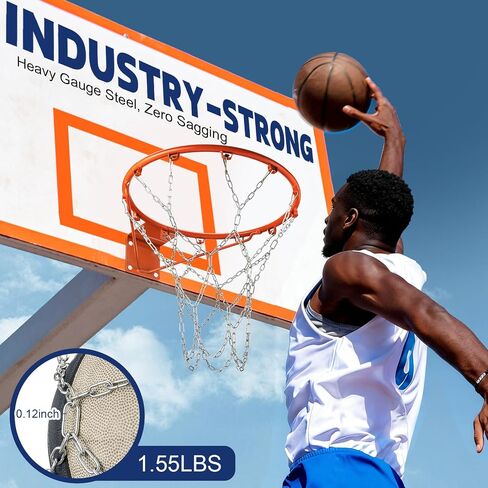 Chain Basketball Net Replacement - 21" Heavy Duty Rust Proof Reinforced Galvanized Steel, All-Weather 12 Loops with S-Hooks, Quick Installation for Standard Indoor/Outdoor Hoops in Kuwait