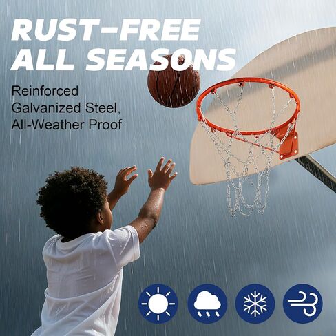 Chain Basketball Net Replacement - 21" Heavy Duty Rust Proof Reinforced Galvanized Steel, All-Weather 12 Loops with S-Hooks, Quick Installation for Standard Indoor/Outdoor Hoops in Kuwait
