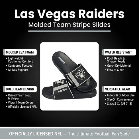 FOCO Las Vegas Raiders Slides for Men NFL Molded EVA Foam Sandals | Water Resistant, Officially Licensed in Kuwait