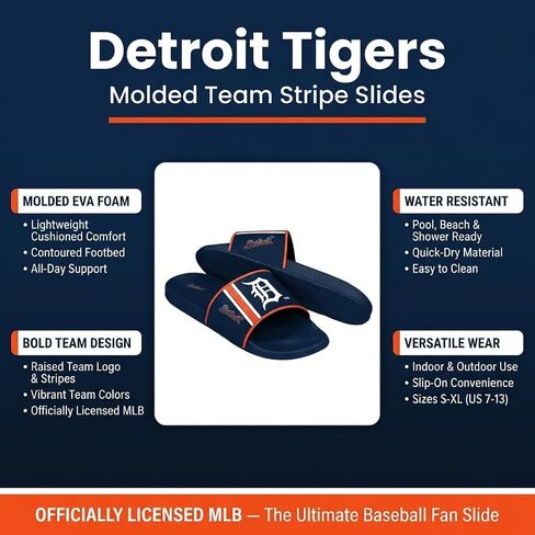 صنادل FOCO Detroit Tigers للرجال من MLB مصبوبة من إسفنج EVA | مقاوم للماء، مرخص رسميًا in Kuwait