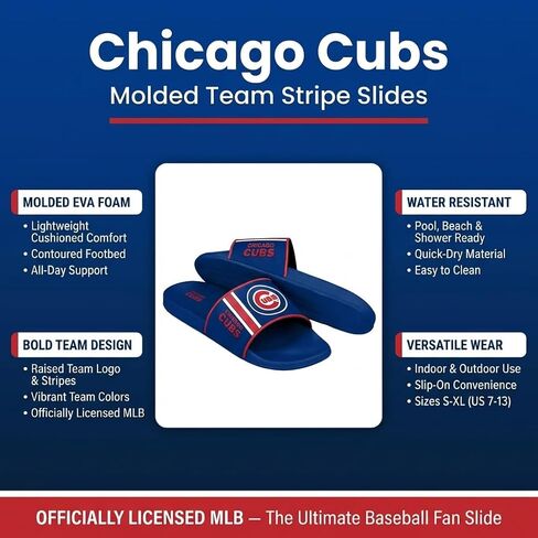 صنادل FOCO Chicago Cubs للرجال من إسفنج EVA مصبوب MLB | مقاوم للماء، مرخص رسميًا in Kuwait