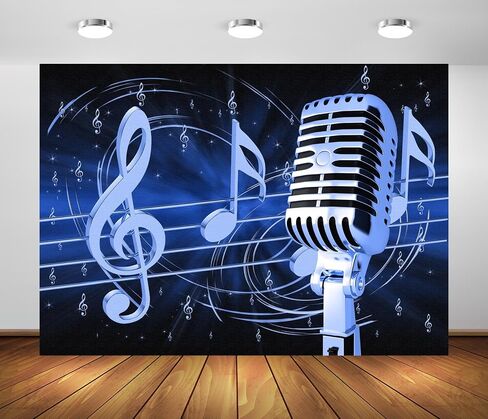BELECO 9x6ft Fabric Microphone Music Backdrop Music Notation Musical Notes Background Music Karaoke Theme Party Decorations Photo Booth Shoot Studio Props in Kuwait
