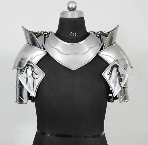 Medieval Knight Shoulder Armor Brave Men Set 18 Gauge Steel Gorget & Pauldrons Handmade LARP, SCA, Cosplay, Reenactment Shoulder Neck Guard in Kuwait