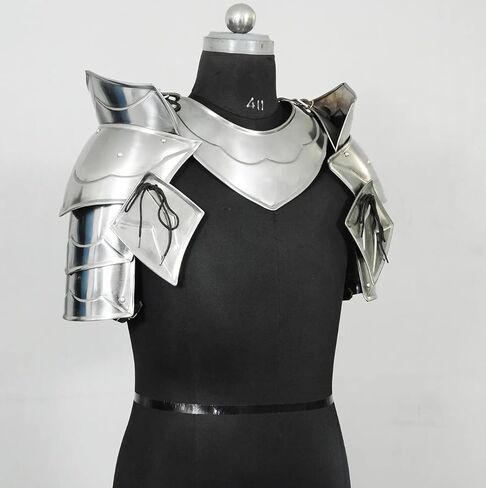 Medieval Knight Shoulder Armor Brave Men Set 18 Gauge Steel Gorget & Pauldrons Handmade LARP, SCA, Cosplay, Reenactment Shoulder Neck Guard in Kuwait