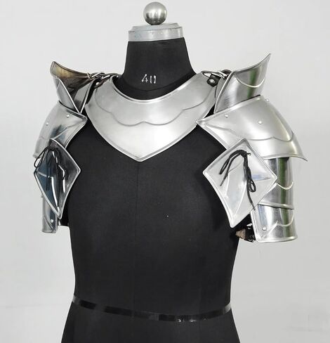 Medieval Knight Shoulder Armor Brave Men Set 18 Gauge Steel Gorget & Pauldrons Handmade LARP, SCA, Cosplay, Reenactment Shoulder Neck Guard in Kuwait