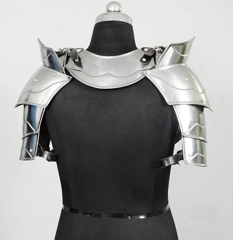 Medieval Knight Shoulder Armor Brave Men Set 18 Gauge Steel Gorget & Pauldrons Handmade LARP, SCA, Cosplay, Reenactment Shoulder Neck Guard in Kuwait