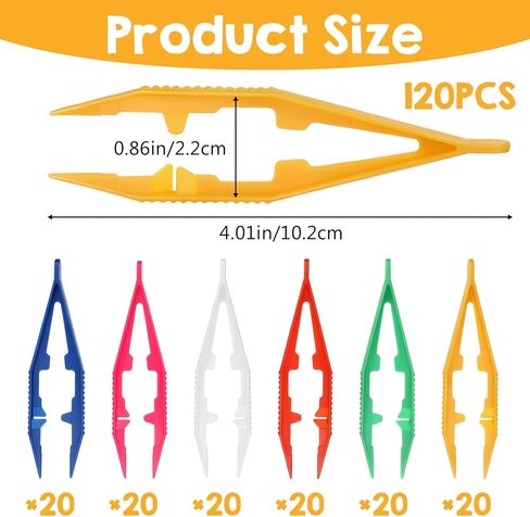 120 Pcs Plastic Tweezers, 4 Inch Colorful Disposable Forceps Durable Small Plastic Beads Tweezer for DIY Crafts, Beading Project, School, Fine Motor Skills Development, Gauze (6 Colors) in Kuwait