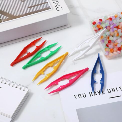 120 Pcs Plastic Tweezers, 4 Inch Colorful Disposable Forceps Durable Small Plastic Beads Tweezer for DIY Crafts, Beading Project, School, Fine Motor Skills Development, Gauze (6 Colors) in Kuwait